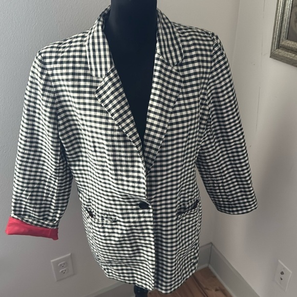 Jessica Holbrook easy are black white plaid red lining blazer vintage jacket M - Picture 1 of 8